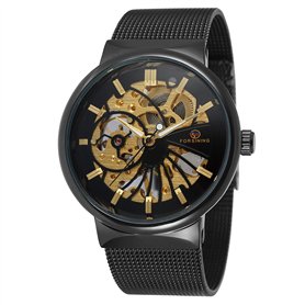 FORSINING Montre mécanique à remontage manuel pour homme - Bracelet en acier inoxydable - Maille squelette