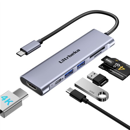 Ultrbeka Hub USB C 7-en-1 USB-C Dongle avec Adaptateur Multiport HDMI 4K