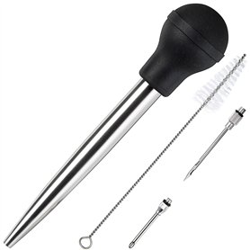 KAYCROWN Poire à jus en Acier Inoxydable et Caoutchouc de qualité Alimentaire avec injecteur de Marinade et Brosse pour Nettoyag