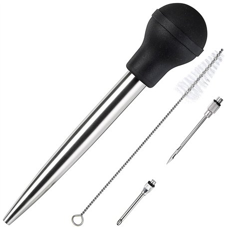 KAYCROWN Poire à jus en Acier Inoxydable et Caoutchouc de qualité Alimentaire avec injecteur de Marinade et Brosse pour Nettoyag