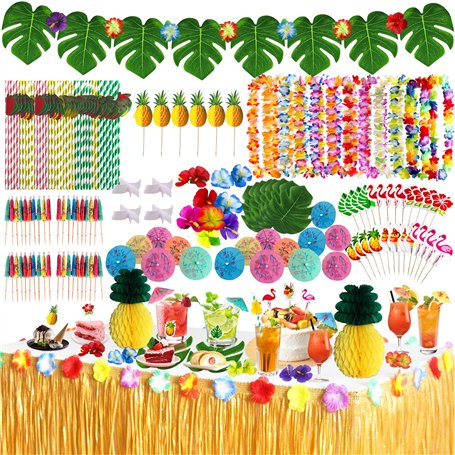 AQXONG 145 Pcs Hawaïenne Luau Table Jupe Set de Décoration