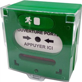 Déclencheur manuel vert 2 contacts avec capot pour déverrouillage d'issue de secours