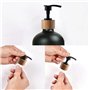 Distributeur de savon en verre noir de 500 ml avec pompe en bois rechargeable Boston ronde porte-savon pour les mains, distribut