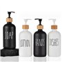Distributeur de savon en verre noir de 500 ml avec pompe en bois rechargeable Boston ronde porte-savon pour les mains, distribut