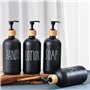 Distributeur de savon en verre noir de 500 ml avec pompe en bois rechargeable Boston ronde porte-savon pour les mains, distribut