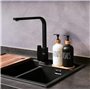 Distributeur de savon en verre noir de 500 ml avec pompe en bois rechargeable Boston ronde porte-savon pour les mains, distribut