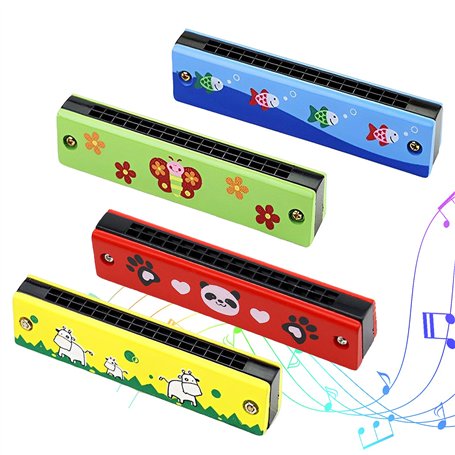 Harmonica Lot de 4 harmonica en bois à 16 trous pour débutants