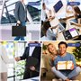 Porte-documents A4, Conférencier Zippé en PU Cuir, avec Calculatrice, Compartiments pour Cartes et Bloc-notes, Pochette pour Tab