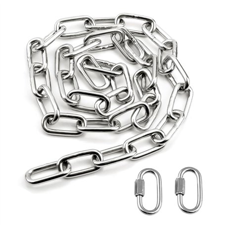 Chaîne en acier inoxydable - 1 m x 5 mm - Chaîne à maillons ronds en acier avec connecteur à vis pour chaîne d'ancre - Chaîne pi
