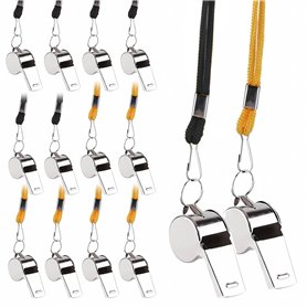 NEUSID Lot de 12 sifflets d'arbitre en acier inoxydable avec cordon - Sifflet d'arbitre - Sifflet d'arbitre - Sifflet d'arbitre