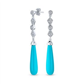 Élégantess Longues Boucles D'Oreilles Lustre En Zirconium Cubique Cz Turquoise Bleu Stabilisé Boucles D'Oreilles Lustre En Argen