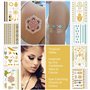Transfert Temporaire Métalliques Tatouages Pour Les Femmes Teens Filles - 8 Feuilles Or Argent Tatouage Temporaire Briller Bijou