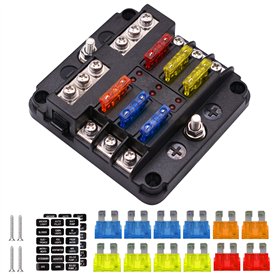 UMISKY 6 Voies Standard Boîte à Fusibles Titulaire avec Lame Indicateur LED pour Bateau de Voiture Marine