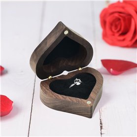 PEALOVCOM Boîte à Bagues en Bois En Forme de Coeur 6*5.5*3.5cm Boîte à Bague en Bois de Noyer Boite Boucles d'Oreilles Ecrin Bag