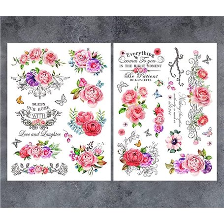 GSS Designs Lot de 2 feuilles de transfert vintage roses pour meubles et travaux manuels 30