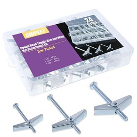 Swpeet Assortiment de 24 boulons à bascule et écrous papillon pour accrocher des articles lourds sur cloison sèche – 0