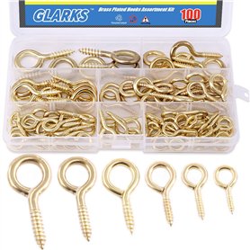 Glarks Assortiment de 100 crochets à vis en forme d'œillet en laiton plaqué 6 tailles