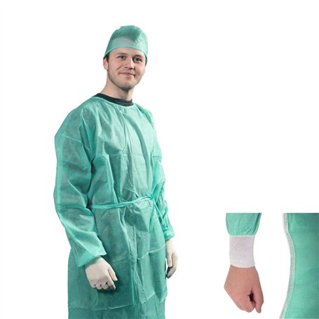 APP LIFE Cami Medici TNT 25 gr DM Classe I Blouse de travail jetable pour visiteur patient avec élastiques Vert XL