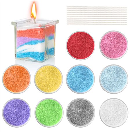 Sable de Bougie Parfumé 200g Kit de Fabrication de Bougies Perlées Cire de Bougie Granulée avec 10 Mèches Sable de Cire pour Bou