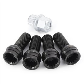 4 Pièces M14 * 1.5MM Boulon de Roue en Acier Noir avec Verrouillage à clé de Sécurité Boulons de Roue écrous Kit pour Au-di Go-l