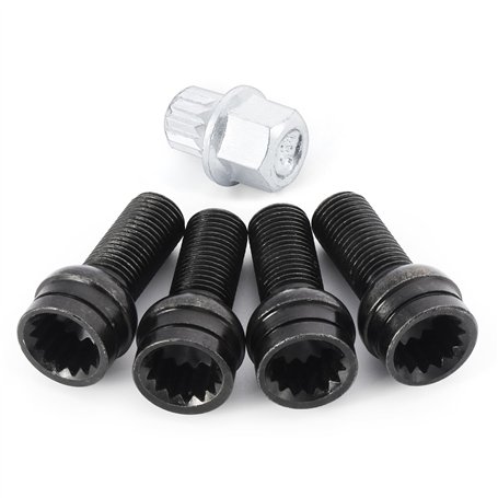 4 Pièces M14 * 1.5MM Boulon de Roue en Acier Noir avec Verrouillage à clé de Sécurité Boulons de Roue écrous Kit pour Au-di Go-l