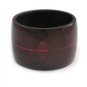 Avalaya Bracelet jonc épais en acrylique avec motif feuille (noir/rose foncé) – 17 cm L (moyen)
