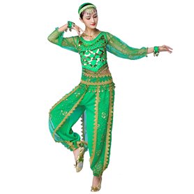 Robe de danse indienne folklorique 3 pièces pour femme – Costume arabe à manches longues (haut