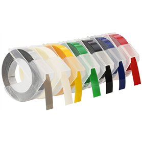 CARTRIDGES KINGDOM 7 Rubans de Marquage 3D 9 mm x 3 m Blanc sur Rouge Bleu Noir Vert Gelb Transparent Argent | compatibles avec