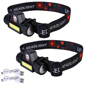 Lampe frontale LED rechargeable pour camping : 2 lampes frontales COB avec 5 modes d'éclairage