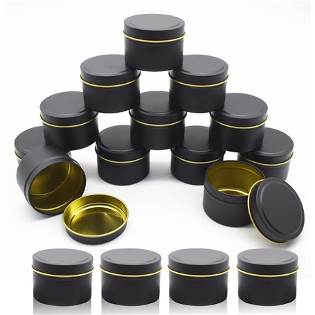 YIDM Accessoires pour Fabrication de Bougies DIY Pot à Bougie Noir : 16 Pièces Récipients Métalliques 2.2oz