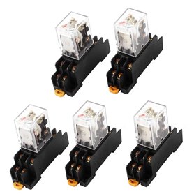 sourcingmap Bobine 24V AC voyant lumineux rouge relais puissance DPST 8 broches 5 pcs + Base Prise