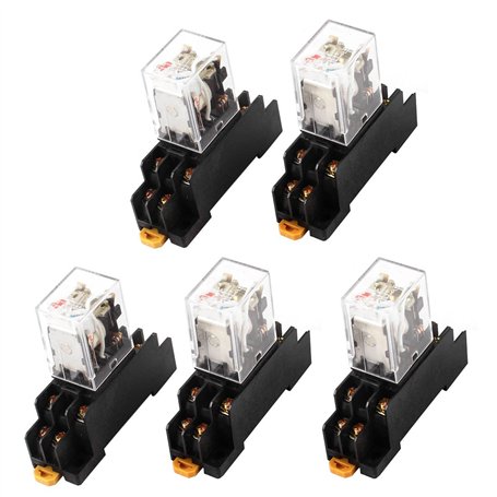 sourcingmap Bobine 24V AC voyant lumineux rouge relais puissance DPST 8 broches 5 pcs + Base Prise