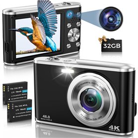 Appareil Photo Numérique Compact 4K Autofocus avec Carte SD 32G Double caméra Avant et arrière