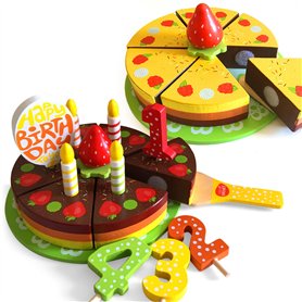 Jeu Ensemble de Gâteau d'anniversaire Jouet en Bois | Gâteau Jouet Enfant pour Enfants avec Serveur Gâteau