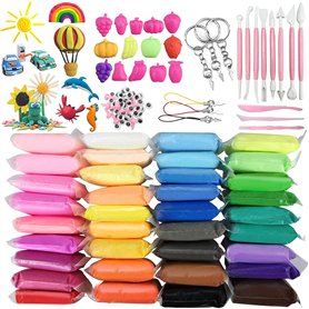 Kit de pâte à modeler - 36 couleurs - Argile de modélisation ultra légère - Avec accessoires d'outils - Pâte magique sèche à l'a