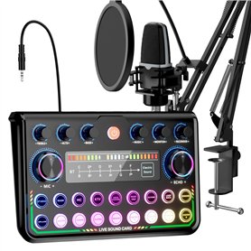 SINWE Kit d'équipement de podcast avec interface audio et microphone à condensateur de studio pour smartphones et PC