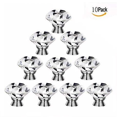 Gearmax® 30mm Poignées Boutons Transparent Diamant Cristal Verre Portes Meuble Tiroir Placard Décoration 10 pièces/Set(Transpare