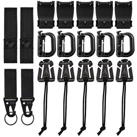 XAVSWRDE 19 PCS Attachements Molle en Plastique et Nylon Multifonction Mousqueton Molle Robuste Antifriction Attache Bracelet Pa