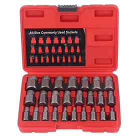 25PCS Kit d'extracteur de vis endommagé Extracteur de goujon hexagonal en acier au chrome-molybdène pour le retrait