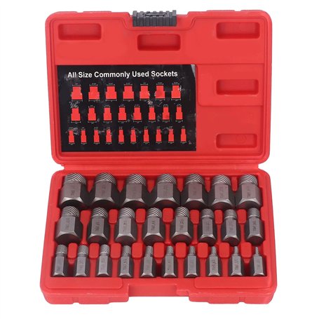 25PCS Kit d'extracteur de vis endommagé Extracteur de goujon hexagonal en acier au chrome-molybdène pour le retrait