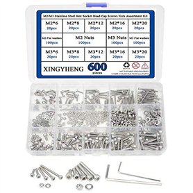 BGTXINGI Assortiment de 600 vis à tête hexagonale M2/M3 en acier inoxydable 304 avec 2 clés hexagonales