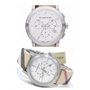 Burberry BU9357 Montre unisexe pour homme et femme en acier inoxydable avec cadran blanc à carreaux en tissu (cuir authentique) 
