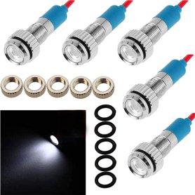CESFONJER 5 Pcs Blanc 12V 6mm Tableau De Bord LED Indicateur D'Avertissement Lampe Témoin Lumineux