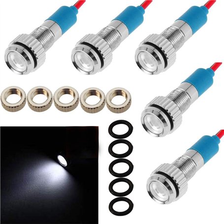 CESFONJER 5 Pcs Blanc 12V 6mm Tableau De Bord LED Indicateur D'Avertissement Lampe Témoin Lumineux
