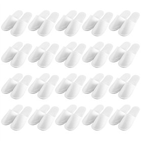 Lot de 20 paires de pantoufles d'invités - En éponge - Blanches - Pour hôtel - Pantoufles de spa - Taille universelle - 28 x 11