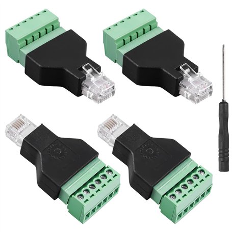 GOMETY Lot de 4 adaptateurs RJ12 mâle vers 6 broches bornier à vis RJ12 6P6C - Adaptateur de bornier à vis RJ12 pour téléphone