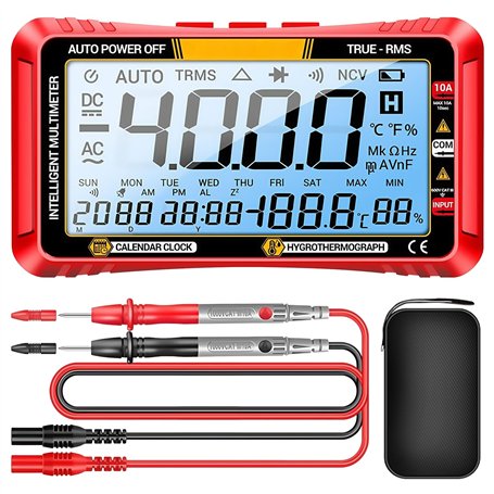 Asfrode Multimètre numérique 4000 compteurs avec sélection automatique de la plage - Multimètre intelligent - Détecteur NCV - Me