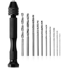 Petite Foreuse de Main en Aluminium avec Mandrin sans Clé + 10pcs Mèches de Forets Hélicoïdaux Outils Rotatifs