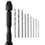 Petite Foreuse de Main en Aluminium avec Mandrin sans Clé + 10pcs Mèches de Forets Hélicoïdaux Outils Rotatifs