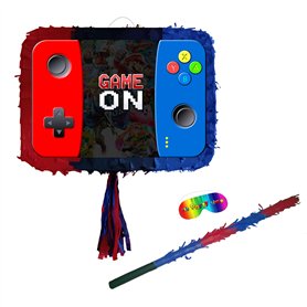 Piñata console de jeux avec bâton et bandeau pour les yeux